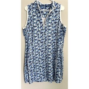 Pebble‎ Beach Dress Womens XL Blue White Sleeveless Performance Golf Floral Zip